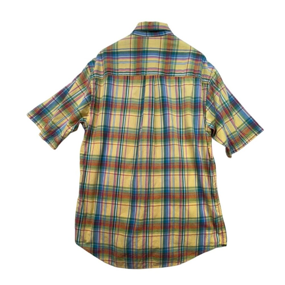 Lands' End Mens Plaid Short Sleeve Shirt Size L Tall Yellow Blue - Picture 10 of 13